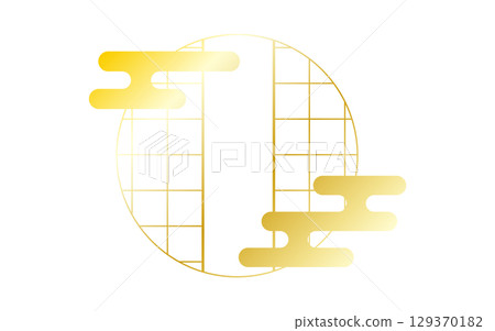 Japanese-style shoji frame with cloud pattern. Gold. (Japanese-style window frame) Japanese-style shoji frame with cloud pattern. Gold. (Japanese-style window frame) 129370182