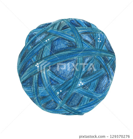 Blue ball of thread. Watercolor illustration hand drawn, cartoon. Drawing for blanks, stickers, scrapbooking. Threads, knitting, wool, queens, cat, pet, knitting, hobby Blue ball of thread. Watercolor illustration hand drawn, cartoon. Drawing for blanks, stickers, scrapbooking. Threads, knitting, wool, queens, cat, pet, knitting, hobby 129370276