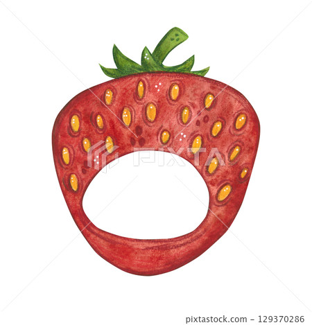 Hat in the shape of a strawberry. Watercolor illustration hand drawn, cartoon. Drawing for stickers, cards, scrapbooking. Cat, pet, toy, costume, hat, strawberry, masquer Hat in the shape of a strawberry. Watercolor illustration hand drawn, cartoon. Drawing for stickers, cards, scrapbooking. Cat, pet, toy, costume, hat, strawberry, masquer 129370286