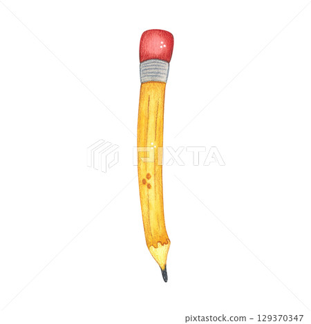 Simple pencil, school tool. Watercolor illustration hand drawn, cartoon. Drawing for stickers, posters, card blanks, scrapbooking, journaling. School, study, knowledge, mathematics, geometry, drawing Simple pencil, school tool. Watercolor illustration hand drawn, cartoon. Drawing for stickers, posters, card blanks, scrapbooking, journaling. School, study, knowledge, mathematics, geometry, drawing 129370347