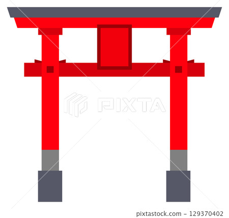 Illustration of a torii gate at a Japanese shrine, which serves as a talisman against evil spirits, at a tourist spot Illustration of a torii gate at a Japanese shrine, which serves as a talisman against evil spirits, at a tourist spot 129370402