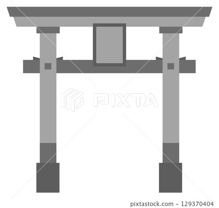 Illustration of a torii gate at a Japanese shrine, which serves as a talisman against evil spirits, at a tourist spot 129370404