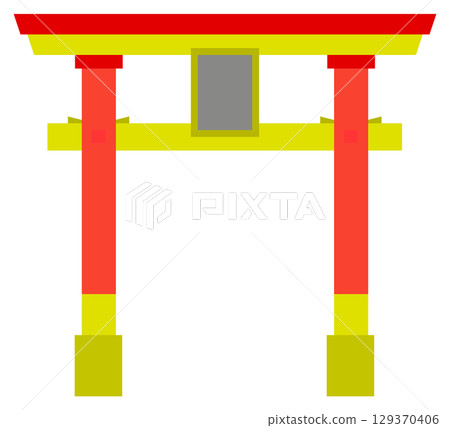 Illustration of a torii gate at a Japanese shrine, which serves as a talisman against evil spirits, at a tourist spot Illustration of a torii gate at a Japanese shrine, which serves as a talisman against evil spirits, at a tourist spot 129370406