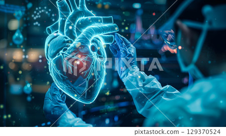 Doctor with heart digital medicine. 129370524