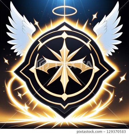 Divine emblem with angelic wings and radiant halo captures celestial power and sacred protection for mystical themes Divine emblem with angelic wings and radiant halo captures celestial power and sacred protection for mystical themes 129370583