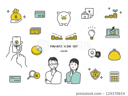 Illustration of a financial icon set themed around asset management and household management 129370654