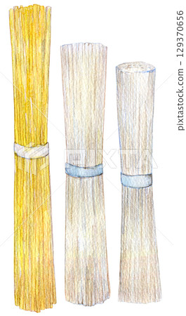 一組乾麵條的水彩插圖 一組乾麵條的水彩插圖 129370656