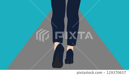 實現目標的路線圖插圖（女商人） 129370657