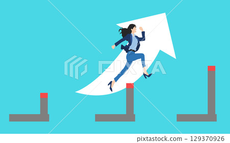 Illustration of a businesswoman jumping over a hurdle 129370926