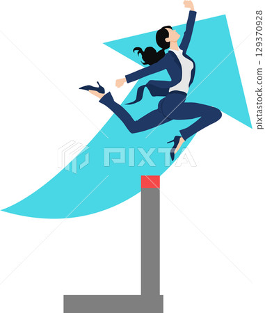 Illustration of a businesswoman jumping over a hurdle 129370928