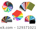 A collection of colourful paper sheets isolated on white background. 129371021