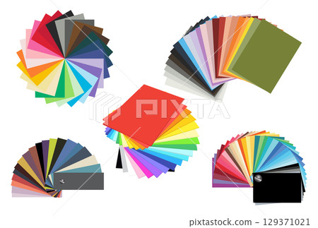 A collection of colourful paper sheets isolated on white background. 129371021