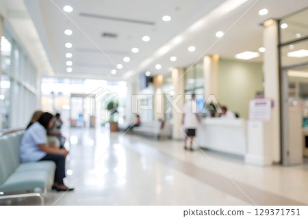Calm and Inviting Hospital Waiting Room Scene with Soft Lighting and Comfortable Seating 129371751