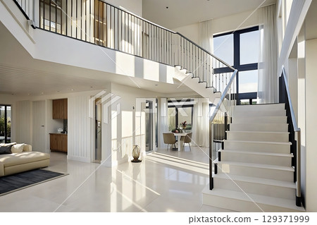 Bright and Modern Interior Design with Elegant Staircase and Open Layout in Contemporary Home Bright and Modern Interior Design with Elegant Staircase and Open Layout in Contemporary Home 129371999