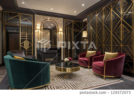 Elegant Interior Design of a Modern Lounge with Stylish Furniture and Luxurious Decor 129372073