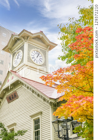 Sapporo clock tower in autumn 129372210