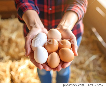 A person holding eggs in both hands 129372257