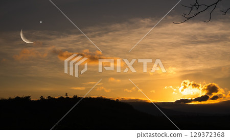 Islam Camel Desert Mountain Night Isra miraj Namaz Sky Moon Sunset Background Mubaruk Greeting Islam Ramadan Element Masjid Aqsa Hajj Kaaba Umrah Eid Arabian Religion Islamic Arab Muslim Greeting. 129372368