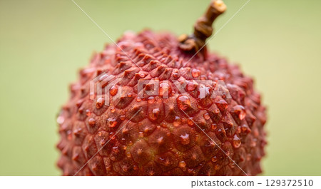 A Close-Up Shot of a Fresh Lychee Fruit with Water Droplets for Culinary Purposes A Close-Up Shot of a Fresh Lychee Fruit with Water Droplets for Culinary Purposes 129372510