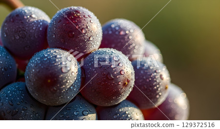 A Close-Up of Fresh Grapes with Water Droplets Shows the Beauty of Nature and Agriculture A Close-Up of Fresh Grapes with Water Droplets Shows the Beauty of Nature and Agriculture 129372516