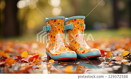 rubber boots on a blurred background 129372588