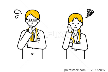 Simple doctor male and female _ troubled Simple doctor male and female _ troubled 129372897