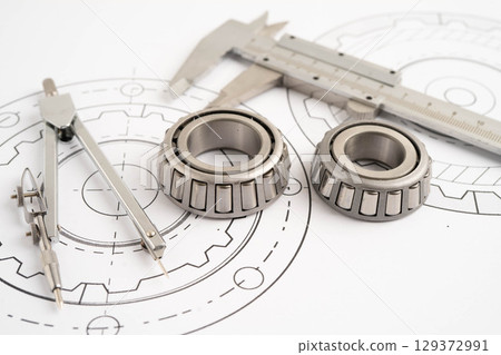 Engineering and precision tools with metal ball bering, mechanical industrial. Engineering and precision tools with metal ball bering, mechanical industrial. 129372991
