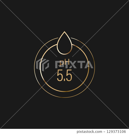 Ph value icon. Simple golden cosmetic symbol. Concept of neutral balance skin. Vector illustration isolated on black background 129373106