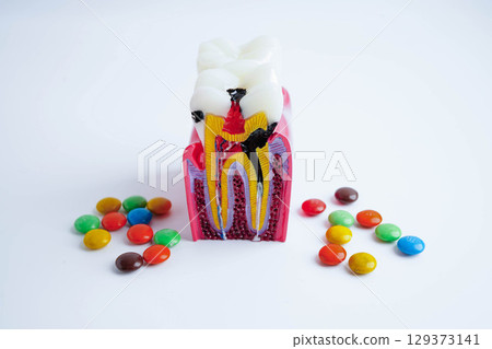 Treatment dental care cost, dental expense or fee, US dollar banknote money with teeth model. Treatment dental care cost, dental expense or fee, US dollar banknote money with teeth model. 129373141