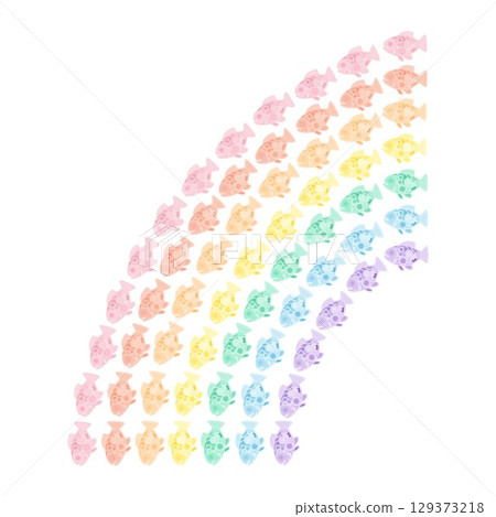 用柔和色彩的魚繪製的90度彩虹插圖素材 用柔和色彩的魚繪製的90度彩虹插圖素材 129373218