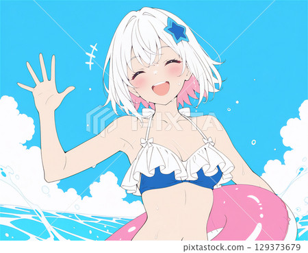 穿著泳衣在海裡的女孩 129373679