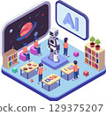 Isometric AI Learning Environment with Robot and Students 129375207