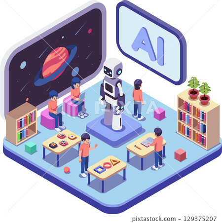 Isometric AI Learning Environment with Robot and Students Isometric AI Learning Environment with Robot and Students 129375207