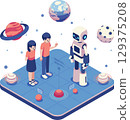 Isometric AI Robot Teaching Space Exploration for Kids 129375208