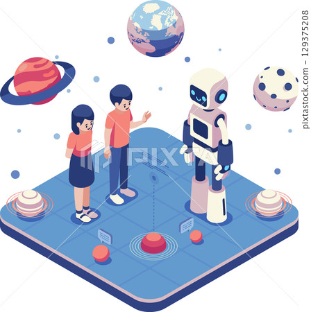 Isometric AI Robot Teaching Space Exploration for Kids 129375208