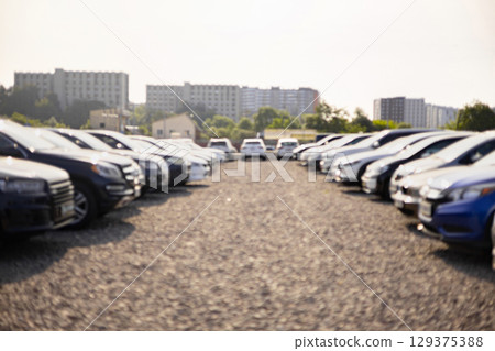 A row of cars for sale is shown outdoors on a sunny day, showcasing various makes and models. A row of cars for sale is shown outdoors on a sunny day, showcasing various makes and models. 129375388