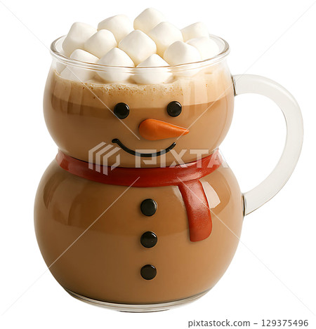 Winter Snowman Mug Filled with Hot Chocolate and Marshmallows Winter Snowman Mug Filled with Hot Chocolate and Marshmallows 129375496