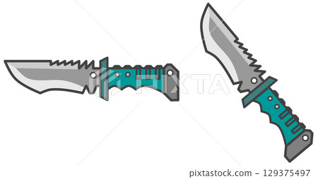 生存烹飪中使用的危險而鋒利的刀的插圖 129375497