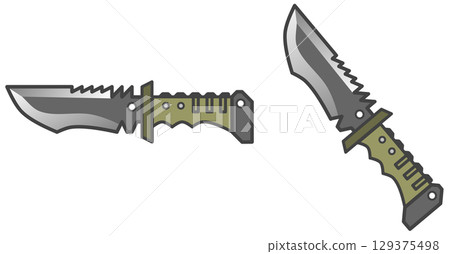 Illustration of a dangerous and sharp knife used in survival cooking 129375498