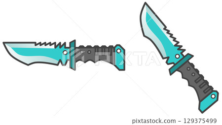 Illustration of a dangerous and sharp knife used in survival cooking 129375499