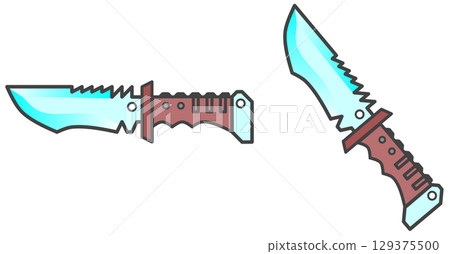 生存烹飪中使用的危險而鋒利的刀的插圖 129375500