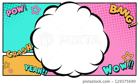 美式漫畫風格雲邊框背景 129375690