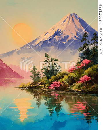 Mount Fuji in spring AI image 129375826