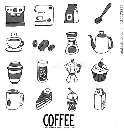 Coffee Related Doodle vector icon set. Drawing sketch illustration hand drawn line eps10 Coffee Related Doodle vector icon set. Drawing sketch illustration hand drawn line eps10 129375855