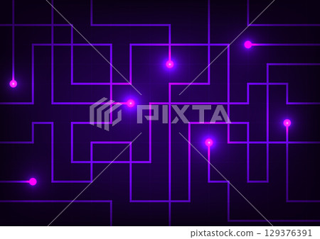 Neon light line tech purple geometry background 129376391