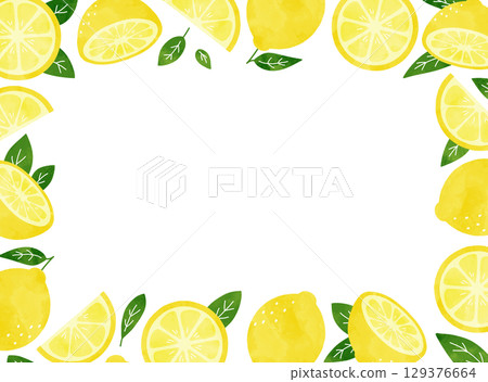 用水彩畫的檸檬和樹葉的清爽夏日框架插圖 用水彩畫的檸檬和樹葉的清爽夏日框架插圖 129376664