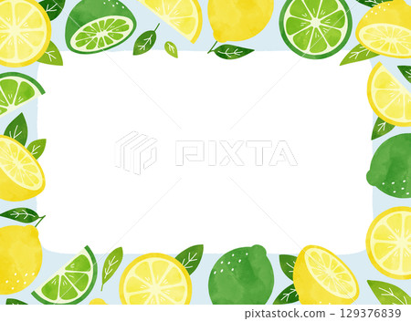 一幅清爽的夏日水彩畫,畫的是檸檬和酸橙。淺藍色 一幅清爽的夏日水彩畫,畫的是檸檬和酸橙。淺藍色 129376839