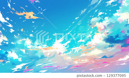 藍天和彩色油漆飛濺插畫 - 生成式人工智慧 129377095