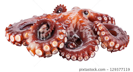 Boiled Octopus Squid isolated on white background png transparent clipart. 129377119