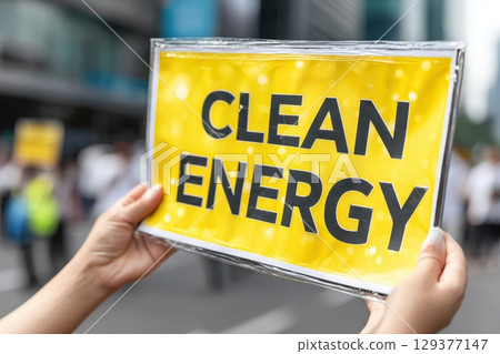 Diverse Group of People Holding Signs Promoting Clean Energy and Sustainability Efforts Diverse Group of People Holding Signs Promoting Clean Energy and Sustainability Efforts 129377147